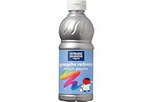 ‎LEFRANC BOURGEOIS Lefranc Bourgeois 188342 flüssige Tempera Redimix Farbe, leuchtende Gouachefarbe auf Wasserbasis, hohe Deckkraft, hervorragenden Maleigenschaften, gebrauchsfertig, 500ml Flasche - Silber