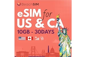 BeachSIM Kanada eSIM. 10GB data med / -hastighet. Fri roaming i USA. Endast eSIM-data. Används på iOS- och Android-enheter