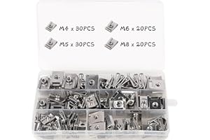 LALAGO Kit Assortiment 100 d'Ecrous Clips en U pour Automobile, M4 M5 M6 M8 Kit de Clip à Écrou, Écrous de Fixation pour Garde-Boue de Voiture, Écrous à Clip de Fixation en U pour Automobile