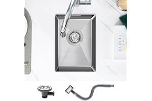 KEOKBON Spüle küche 30 X 40 CM 304 Edelstahl Waschbecken Küche Eckig Küchenspüle mit Siebkorb und Überlaufgarnitur, Waschbecken Küche Klein ab 40er Unterschrank