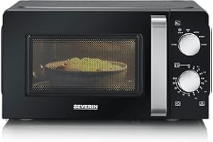 SEVERIN Four à micro-ondes 17 L, Four micro-onde 700 W pour décongeler, chauffer et réchauffer, Micro-onde avec 6 niveaux de puissance, Minuteur 30 min, Plateau tournant (Ø 24,5 cm), Noir, MW 7886