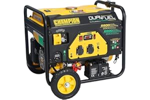 Champion Power Equipment Stromaggregat Benzin + Gas (2800 Watt, tragbarer Dual Fuel Stromerzeuger, Generator mit integriertem Griff + Radsatz, 68 dB(A)) CPG3500E2-DF-EU