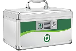 ZORVIDSON Lockable Medicine Box, Medication Storage with Key Lock, Portable First Aid Safe Empty Box, Layered Aluminum Daily Medicine Organiser for Home 12 x 7.87 x 7.68 Inch (Medium - 12inch)