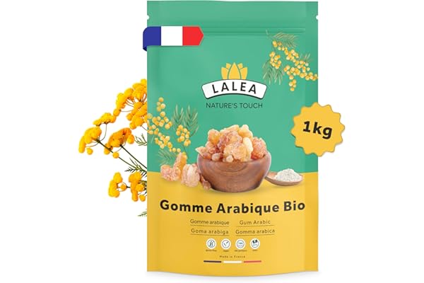 Gomme arabique bio en poudre, Poudre de fibre alimentaire du gomme d'acacia bio 1Kg, Végétalien et Keto, Sans Gluten, 90% de fibres