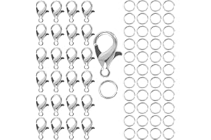 DOANTE 50 Stück verschlüsse für armbänder,kettenverschluss, mit 100 Biegeringe,perlen verschlüsse, karabiner schlüsselanhänger,kleine karabinerhaken,für DIY,rucksack,schlüssel(Silber)