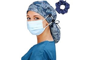 HACHAPY Satin Lined Scrub Cap for Women Extra Large Long Hair Surgical Nurse Cap 4 Buttons