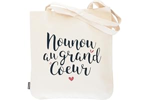 Manahia Tote bag Cadeau Nounou - Nounou au grand Coeur - 100% coton - Merci Nounou - Sac Nounou - Meilleure Nounou - Cadeau Noël Nounou - Anniversaire Nounou