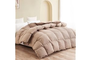 SNOWMAN Premium Down Comforter Super King Size, Luxurious All Season Duvet Insert with Cotton Blended Fabric, 65oz Fill Weight 3D Baffle Box Design Hotel Bedding Comforter (Khaki,120"x120")