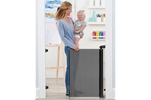 Omesiry Barrière de Sécurité Rétractable 0 à 180cm, Barriere Retractable pour Bébés Enfant et Chiens, Barriere de Securite Enroulable pour Escaliers, Barriere Chien Opération à Une Main, Noir
