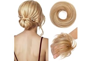 TESS Real Human Hair Bun Elastic Easy Scrunchies Hairpiece Updo Ponytail Extensions Hair Accessories for Women UK #12P613 Golden Brown & Bleach Blonde