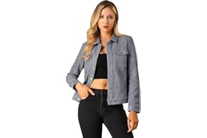 Allegra K Women's Saint Patrick's Day Turn-Down Collar Flap Pockets Snap Button Faux Suede Jacket