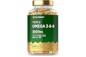 HORBÄACH Triple Omega 3 6 9 Capsules 3000mg ALA, LA & OA | 240 Softgels | High Strength EPA & DHA Essential Fatty Acids | Supplement with Fish Oil, Flaxseed & Sunflower Oil | by Horbaach