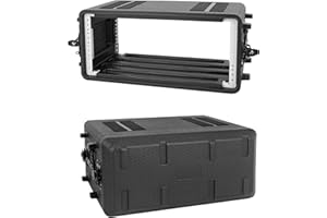 HOHIYO Rack Case, 4U Shallow 12" Depth, 19" Rackmount Flight Case, Durable HDPE Watertight Dust-Proof Shock Mount Rack with Microphone Compartments (260-4U)