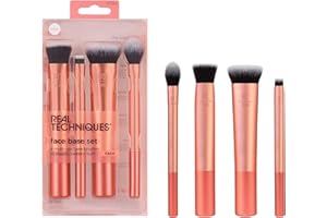 Real Techniques Kit di pennelli per trucco con base per il viso, per correttore, fondotinta e contorno, funziona con prodotti liquidi, graffette per miscelazione e lucidatura, set da 4 pezzi