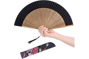 RAJTTS Hand Fan,Hand Fans For Women Foldable,Colorful Rave Fan Folding Hand Fans,Japanese Chinese Fan Retro Bamboo Silk Fan For Men Women Wedding Dancing Party.Festival Gift. (Black)