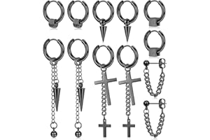 Milacolato 6 pares de Pendientes de Aro de Acero Inoxidable 316L para Hombre y Mujer, Pendientes de Cadena Colgantes, Cruz Pendiente Góticos punk Kpop Unisex