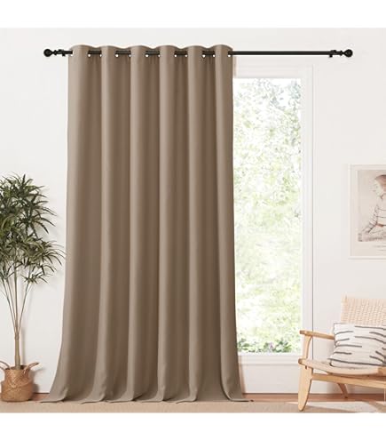 PONY DANCE Verduisterende Gordijnen, Gordijnen Kant en Klaar, Warmte- en Koude-Isolerende Thermische, Geschikt voor Woonkamer, Slaapkamer Gordijnen,300B x 245H cm (1 Panelen),Lichtbeige