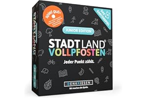 DENKRIESEN Stadt Land VOLLPFOSTEN - Junior Edition Kartenspiel | ab 8 Jahren für 3-6 Spieler | 200 Kindgerechte Kategorien | Gesellschaftsspiel für Kinder | Kinderspiel & Lernspiel | Familienspiel