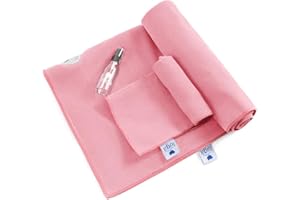 IUGA Yoga Towel Extra Thick Hot Yoga Towel + Hand Towel 2 in 1 Set, Corner Pockets Design to Prevent Bunching, 100% Microfiber -Non Slip, Super Absorbent and Quick Dry, (UK-Pink)