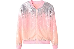 Freshhoodies Girls Flip Sequin Jacket Kids Gradient Jackets Sparkly Long Sleeve Zip-Up Jackets, 6-12 Years