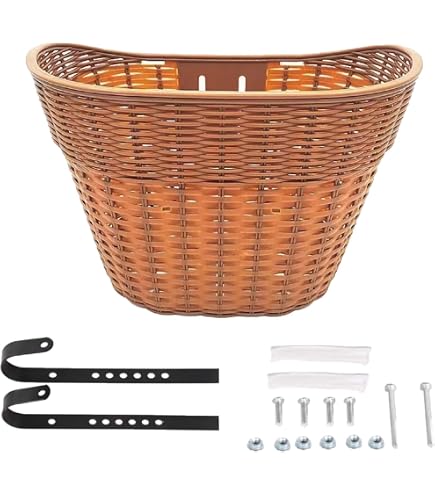 thumbnail image 2 of Woven Bike Basket For Handlebars - Adjustable Leather Strap Front Basket For Boys & Girls, Lightweight Bicycle Accessory 2 of 11