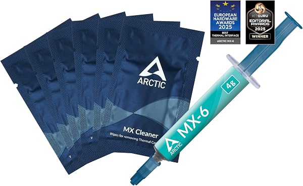 ARCTIC MX-6 (4 g, incl. 6 MX Cleaner) - Ultimate Performance Thermal Paste for CPU, consoles, graphics cards, laptops, very high thermal conductivity, long durability, non-conductive, non-capacitive - 1