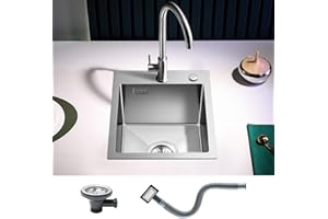 KEOKBON Edelstahl 304 Spülbecken 35x40cm, Einbauspüle mit Siebkorbventil und Abtropf-Überlauf, Klein Küchenspüle Einzelbecken mit 2 Loch für Armatur und Seifenspender(nicht enthalten)