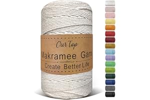 OurTop Premium Macrame Cord, 3mm x 300m Braided Macrame Rope Twisted Cord Yarn Macrame Yarn Thick Rope for Wall Hangings, Plant Hangers, DIY Crafts, Home Decorations, Gift Wrapping(Beige)