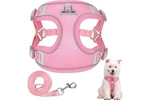 Ledeak Szelki bez ciągnięcia, oddychająca siateczka, regulowane szelki dla psa, kamizelka dla psa z paskiem odblaskowym, lekka uprząż dla małych, średnich i dużych psów (różowe, M)