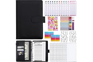 ‎MEEKYE Meekye Budget Planner A6 Binder Deutsch oder Englisch, Geld Organizer Budget Planer mit 12 Binder Taschen, 12 Budgetblätter Deutsch, Geldumschläge für Reisen Tagebuch und Geschenk Schwarz