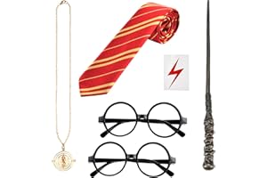 Abitoncc Wizard Costume Set Wizard Wand and Glasses Wizard Tie, Fancy Dress Tie for Halloween Costume Party Wizard Cosplay Outfit for School Event World Book Day Wizard Costume Accessories
