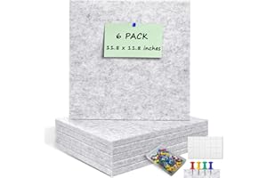 ANLIOTE Lot de 6 Tableau d'affichage en liège Feutre Mural avec 60 Punaises, 30 x 30 cm Panneaux Carrés Muraux | Maison, Bureau, École – Décoration Murale, Affichage Photos, Pense-Bête (Gris Clair)