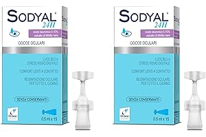 Sodyal 24H - Lubrificante, idratante, rinfrescante. Gocce oculari monodose con Acido ialuronico, senza conservanti - Bipack 2 box da 15 flaconcini da 0,5ml