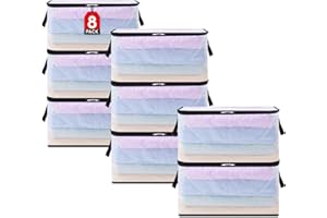Lifewit 8 Piezas Bolsas para Guardar Ropa Transparentes 60L, Bolsas Almacenaje Ropa con Asas, Cajas Almacenaje Plegable de PP, Organizador Armario Para Mantas, Ropa, Juguetes, Mudanza