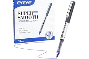 EYEYE 0.7mm Blue Pens Roller Ball, 12 Pack Medium Point Rollerball Pen Quick Dry, Liquid Ink Pens Fine Point Smooth Writing Pens for Journaling, Note Taking, School, Office Supplies