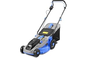 KANWOD RELY ON QUALITY Kanwod KGALM-1638 elektryczna kosiarka o szerokości cięcia 38 cm, 1600 W, 5-stopniowa regulacja wysokości koszenia 30-75 cm, kosz na trawę o pojemności 42 l, 3400 obr./min, zalecana do trawników do