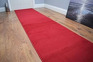 SrS Rugs® Luna Collection, Modern Long Carpet Runner Rug for Entrance Hall and Stairs. Smooth Soft 8mm Depth Pile. 70cm Wide (Plain Red, Length: 3' (91cm))