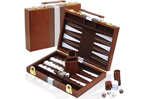 YUJUVI Backgammon Set Bois Valise 11 Pouces Complet Accessoires Étui Cuir Haute Qualité Ensemble Voyage
