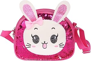 MOORLE Mädchen Umhängetasche Handtaschen, Niedlicher Hase CrossBody Bag Glitzer Pailletten Mini Prinzessin Taschen für Geschenk 2-10 Jahre Mädchen