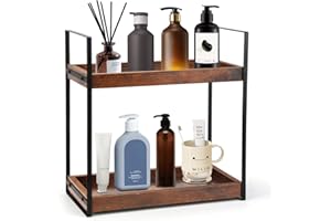 ‎MUCOOS MUCOOS Braun Standregal Badezimmer Organizer, Feuchtigkeitsgeschützt Holzregal Badezimmer, Badezimmer Regal Holz mit Metallgestell, Multifunktionales Gewürzregal, Schreibtisch-Organizer für Küche