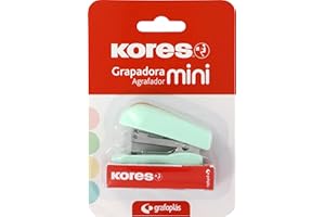 Kores - Mini cucitrice Mint Soft + 1000 graffette 24/6, compatibile con 26/6, capacità 12 fogli carta 80g, 6x4,5x3cm, distanza pinzatura 17mm, ideale come materiale da ufficio, perfetto per astuccio