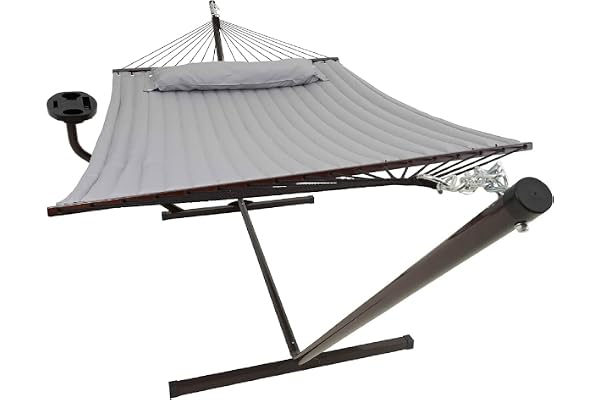Vita5 Hamac sur Pied 2 Places avec Coussin, Hamacs Double Portable, Support Solide en Acier revêtu, Charge Max de 200 Kg, Hauteur Réglable à Chaînes, Montage sans Outils