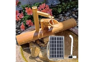 ZZYYZZ Fontana d'acqua da giardino Zen Paesaggio con giochi d'acqua in bambù, Fontana d'acqua solare in bambù con pompa, Fontana d'acqua in legno con filtro per l'acqua, per la,16"/40cm
