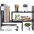 Esilihom Desk Shelf, Adjustable Desktop Bookshelf, Desk Storage Organiser, Small Bookcase, Black