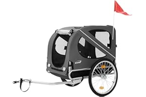 Hauki Remorque 2in1 de Vélo et Poussette de Chien, Pliable, Gris, en Acier/Tissu Oxford, 130x72x90 cm, Chariot avec Réflecteurs Laisse et Drapeau, Charge Max. 40 kg, Transport d'animaux de Compagnie