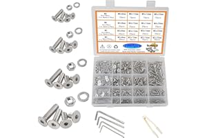 huruirui M2 M3 M4 M5 Dadi e Bulloni Rondelle Set Assortito, 1065pcs Hex Socket Cap Vite 304 Bulloni e Dadi in acciaio inossidabile Kit, Filettatrice Hex Bolt Set Fastener Repair Tools Assortiment Kit