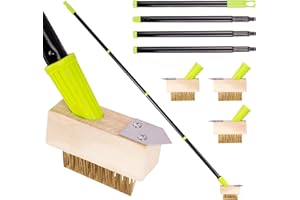 CUQOO Patio Weed Remover Tool with Long Handle – Heavy Duty Wire Brush & Scraper for Block Paving, Driveways & Patios – Moss Remover & Weeding Tool for Garden Paths, Includes 3 Replacement Heads