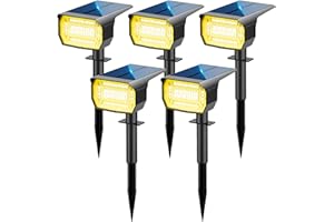 LOTMOS Spot Solaire Exterieur [5 Pack/72LED], 3 Modes IP67 Étanche Lampes Solaires Exterieures Jardin, 3000K Fonction 2 en 1 Spot Exterieur Pour Cour, Clôture, Chemin, Allée, Porche, Jardin, etc.