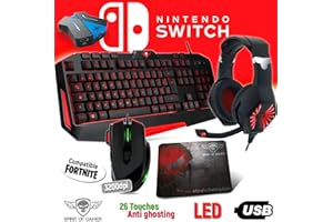 SPIRIT OF GAMER Pack clavier, souris, casque et tapis Pro MKH3 pour SWITCH - Convertisseur inclus - rétro éclairé