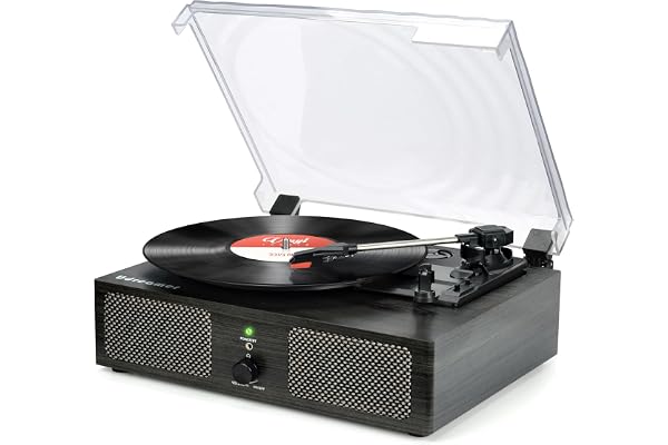Udreamer Platine Vinyle, Tourne-Disque avec Haut-parleurs intégrés et entraînement par Courroie Bluetooth, phonographe Vintage avec 3 Vitesses Bois Noir